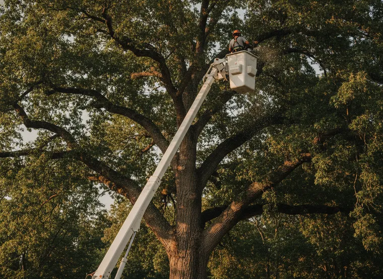 Careful pruning high in a tree canopy
